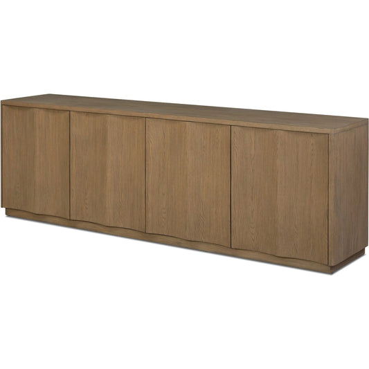 Brookhurst Media Console by Four Hands in drifted oak veneer. Made from oak veneer in a unique style.