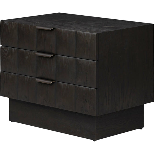 Swell Nightstand by Four Hands in dry black oak veneer, dark aluminum. Made from oak veneer, aluminum in a unique style.