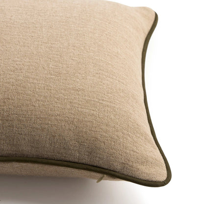 Vienna Pillow by Four Hands in laughlin natural, nubuck olive. Made from 97% polyester, 3% flax, linen, top grain leather in a unique style.