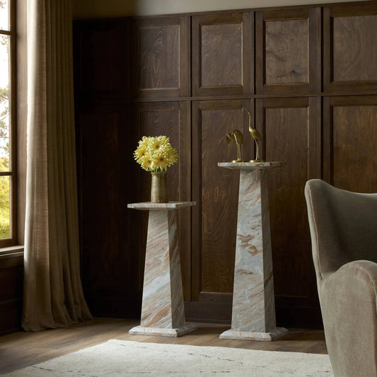 Ellric Pedestal Set by Four Hands. Made from solid marble in a unique style.