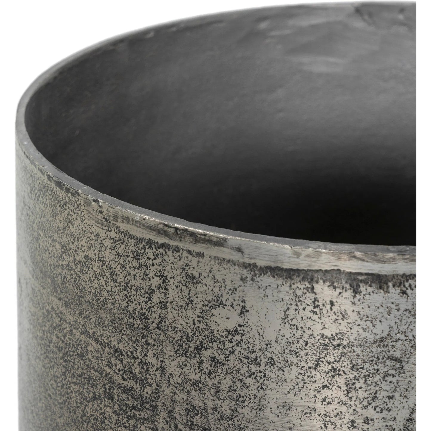 002 SI-2628495 | Closeup | Zavia Metal Planter by Four Hands in raw antique nickel. Made from aluminum in a unique style.