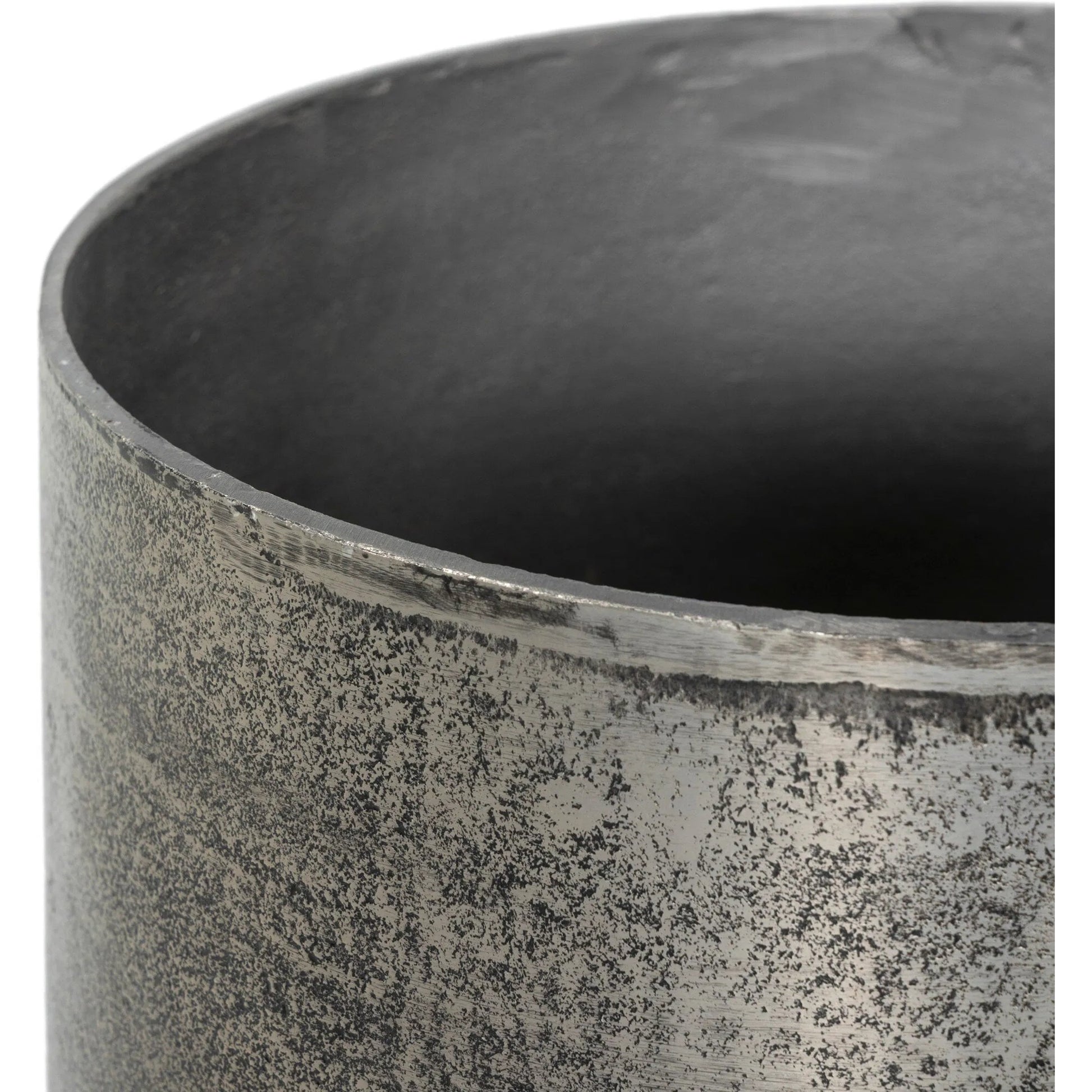 Zavia Metal Planter by Four Hands in raw antique nickel. Made from aluminum in a unique style.