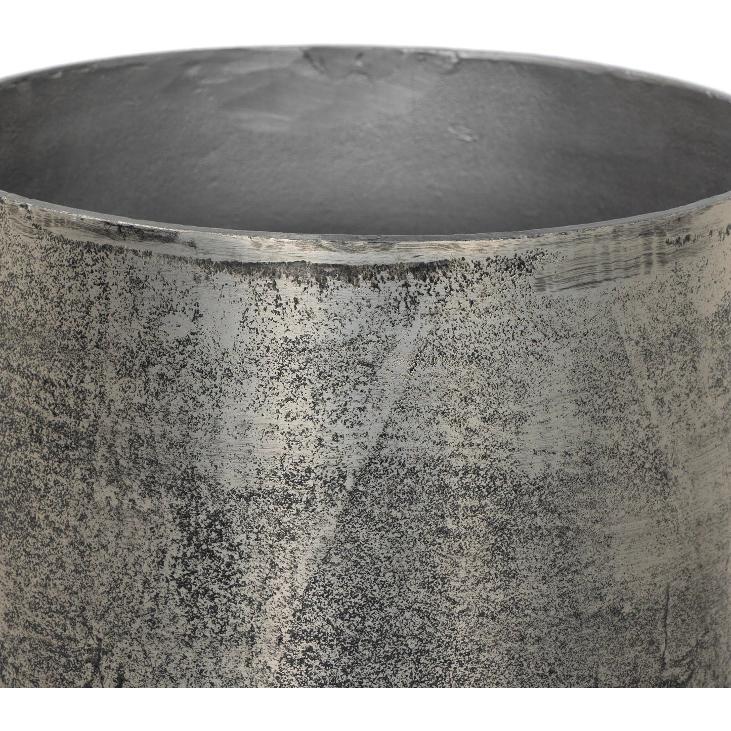 003 SI-2628495 | Closeup | Zavia Metal Planter by Four Hands in raw antique nickel. Made from aluminum in a unique style.