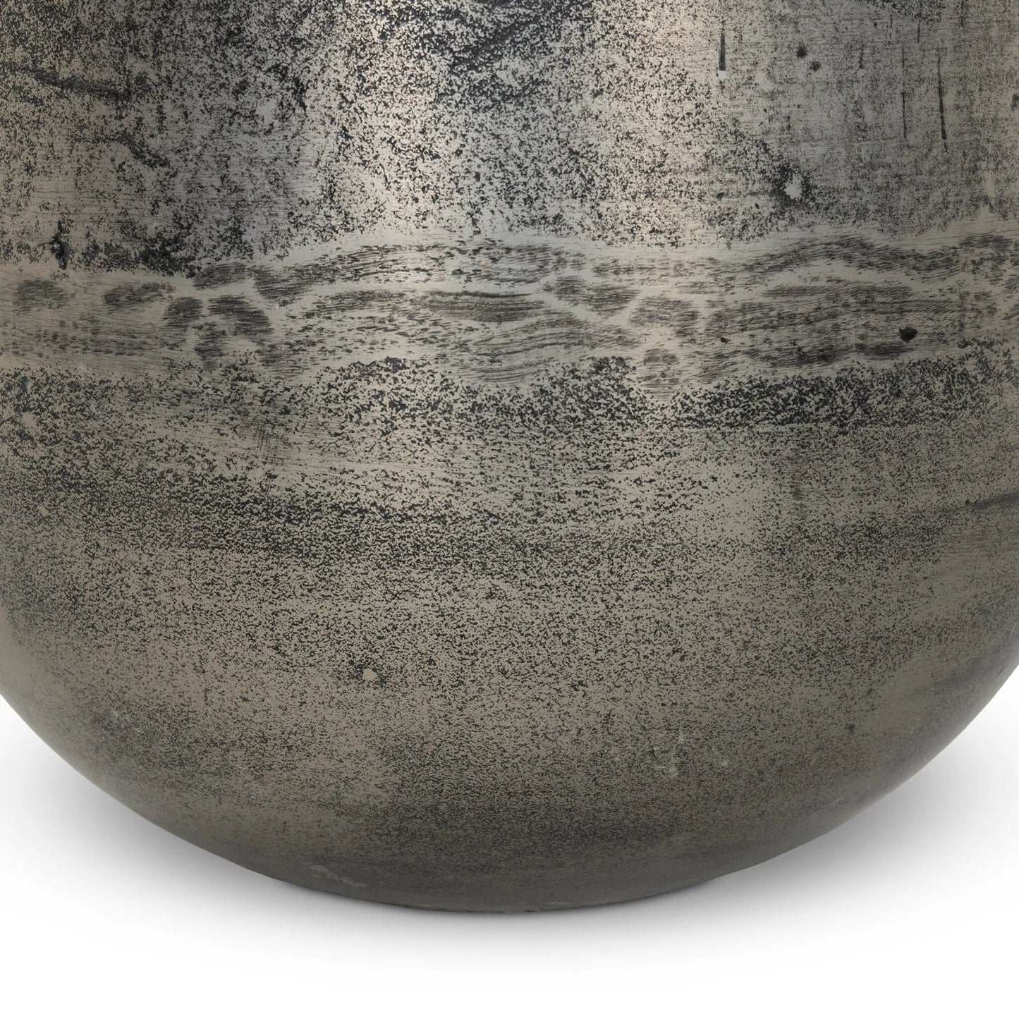 004 SI-2628495 | Closeup | Zavia Metal Planter by Four Hands in raw antique nickel. Made from aluminum in a unique style.