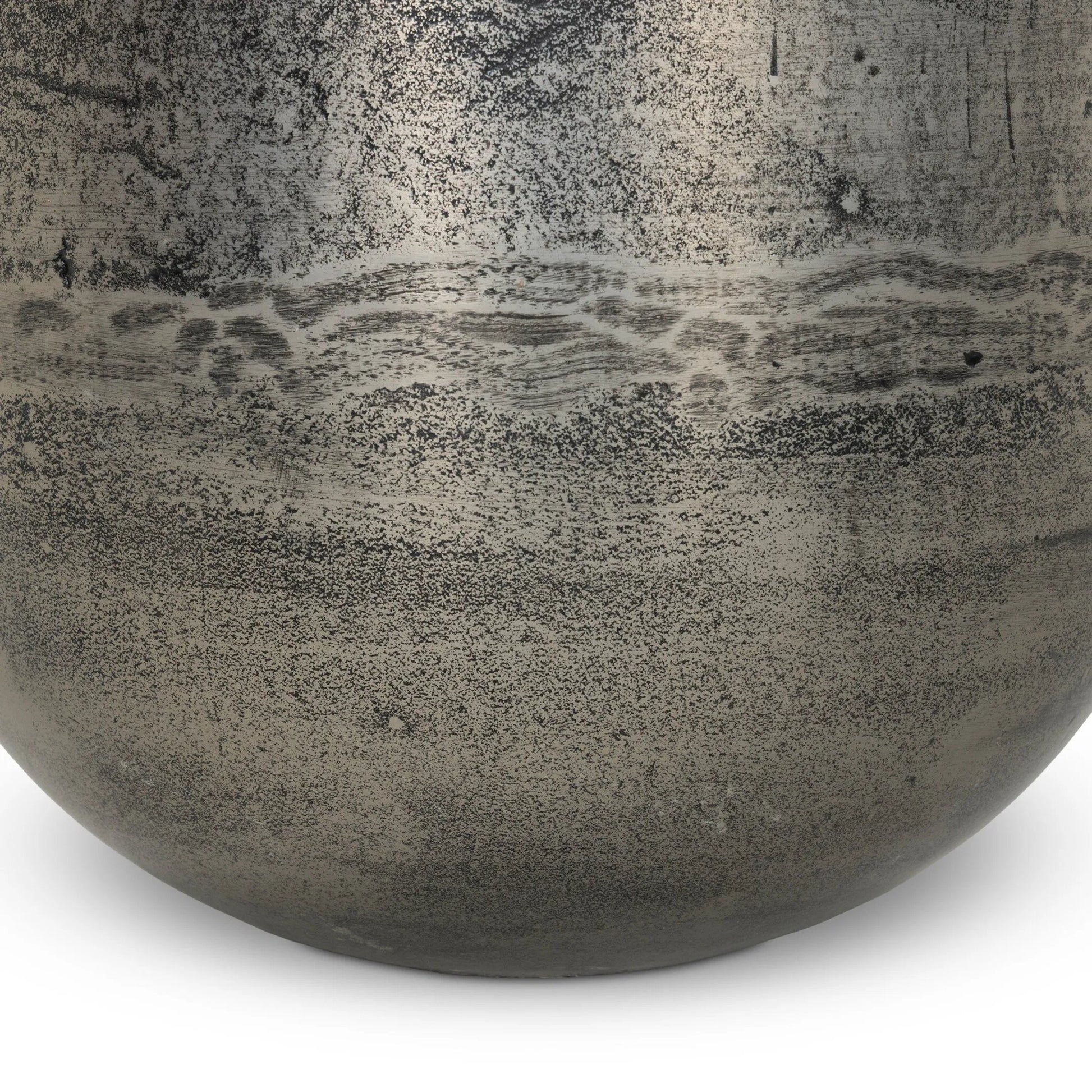 Zavia Metal Planter by Four Hands in raw antique nickel. Made from aluminum in a unique style.