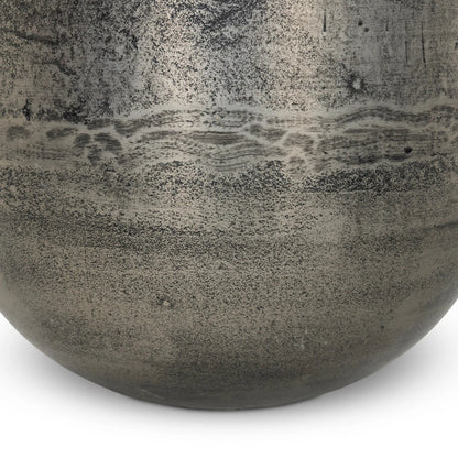 Zavia Metal Planter by Four Hands in raw antique nickel. Made from aluminum in a unique style.