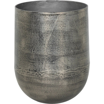 Zavia Metal Planter by Four Hands in raw antique nickel. Made from aluminum in a unique style.