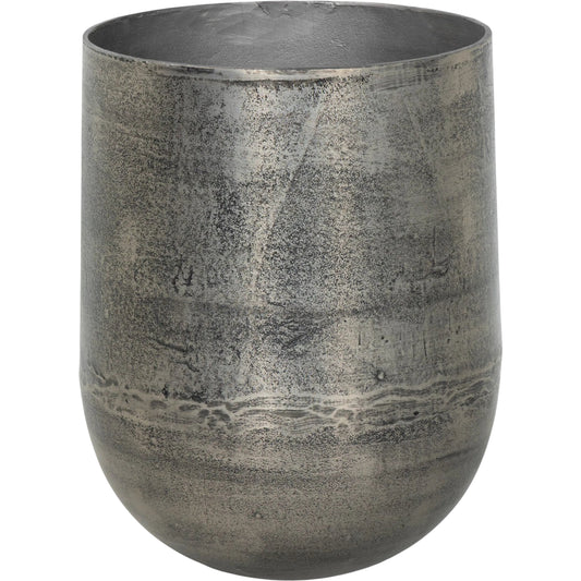 Zavia Metal Planter by Four Hands in raw antique nickel. Made from aluminum in a unique style.