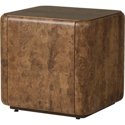 Lola End Table by Four Hands in chestnut oak veneer, dark bark paper. Made from thick oak veneer, paper fiber in a unique style.