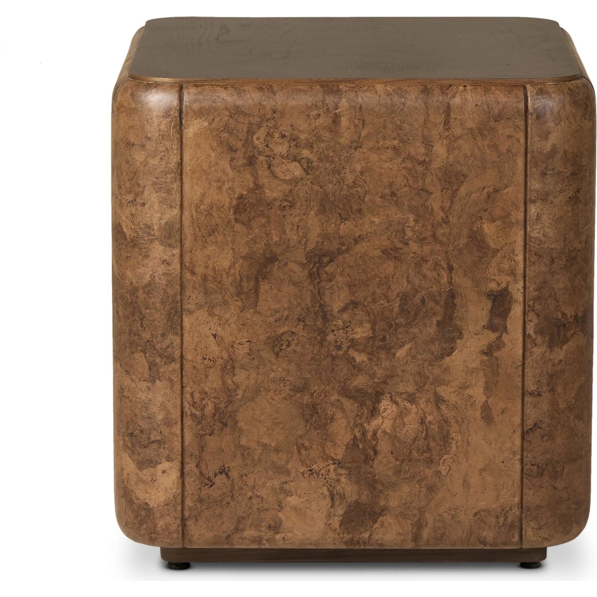 Lola End Table by Four Hands in chestnut oak veneer, dark bark paper. Made from thick oak veneer, paper fiber in a unique style.