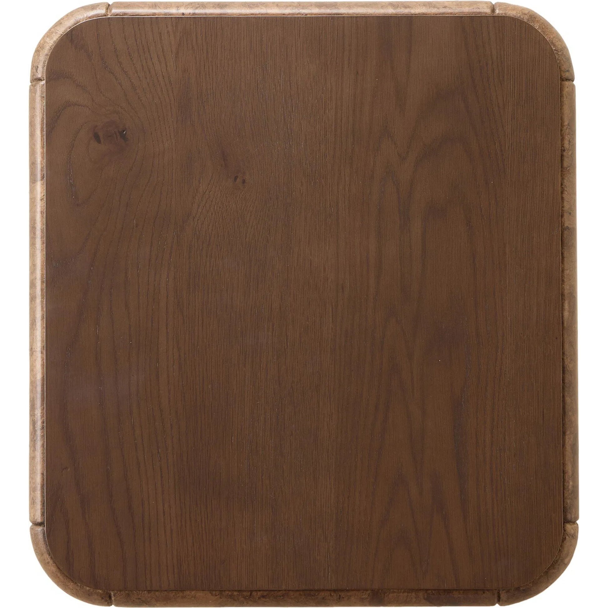 Lola End Table by Four Hands in chestnut oak veneer, dark bark paper. Made from thick oak veneer, paper fiber in a unique style.