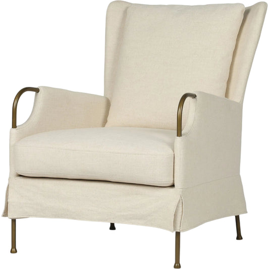 Jenaya Chair by Four Hands in bergamo parchment, brushed brass, palermo drift. Made from 75% cotton, 25% flax, linen, iron, top grain leather in a unique style.