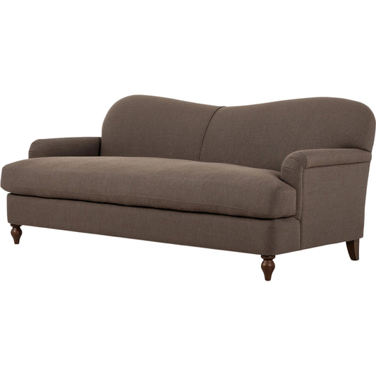 Tiani Sofa by Four Hands in savoy coffee, almond. Made from 61% polyester, 31% viscose (rayon), 8% flax, linen, solid parawood in a unique style.