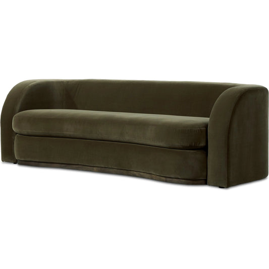 Lavera Sofa- 99" by Four Hands in surrey olive, ashen brown. Made from 76.8% cotton, 23.2% polyester, solid rosa morada in a unique style.