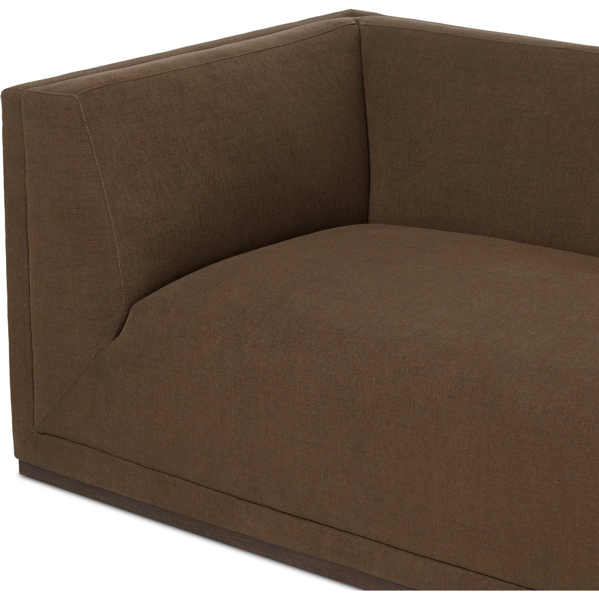 Vince Sofa-94" by Four Hands in crypton nomad mushroom, dark brown. Made from 92% polyester, 8% flax, linen, solid poplar in a unique style.