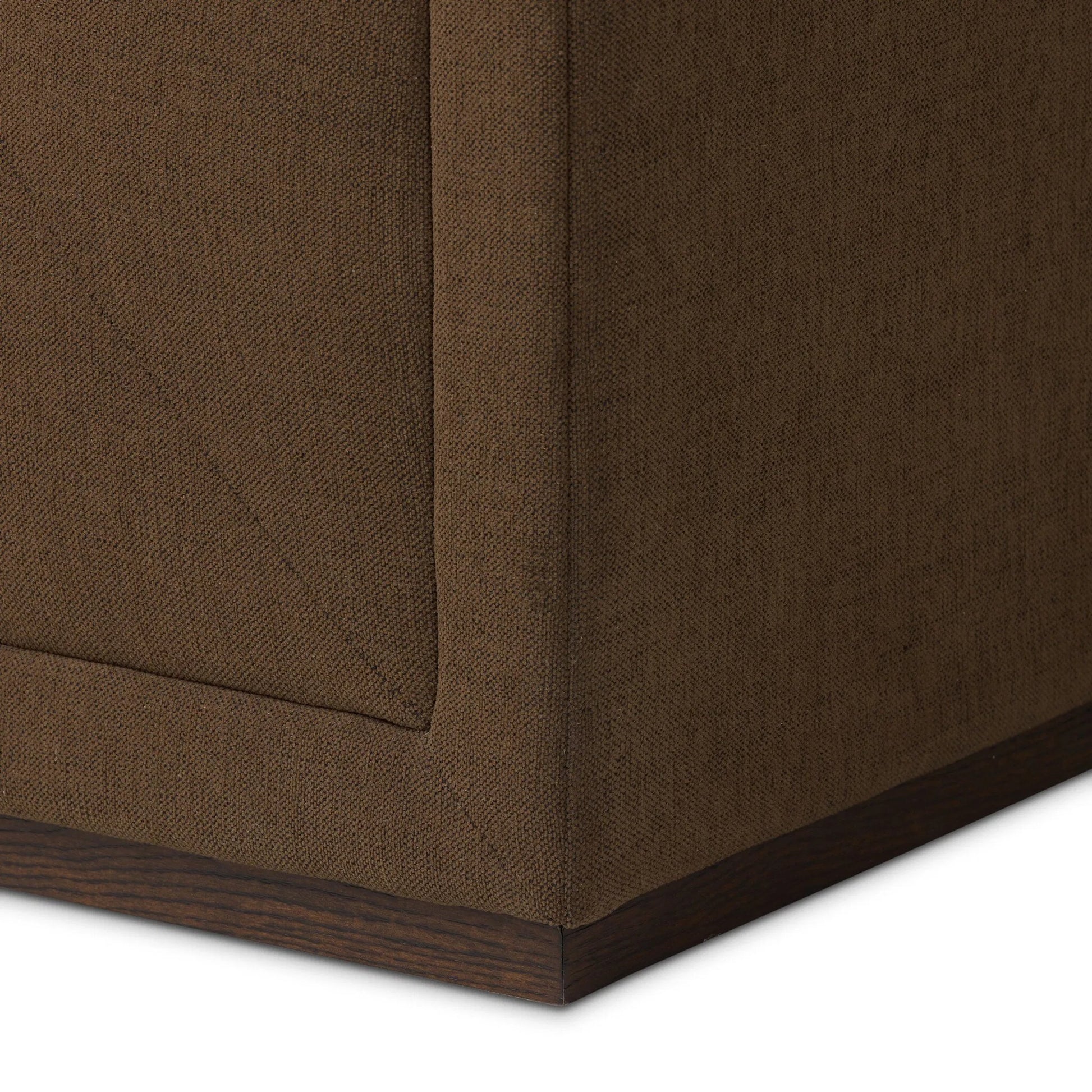 Vince Sofa-94" by Four Hands in crypton nomad mushroom, dark brown. Made from 92% polyester, 8% flax, linen, solid poplar in a unique style.