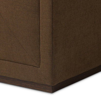 Vince Sofa-94" by Four Hands in crypton nomad mushroom, dark brown. Made from 92% polyester, 8% flax, linen, solid poplar in a unique style.