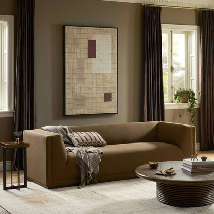 Vince Sofa-94" by Four Hands in crypton nomad mushroom, dark brown. Made from 92% polyester, 8% flax, linen, solid poplar in a unique style.