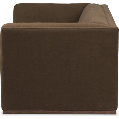 Vince Sofa-94" by Four Hands in crypton nomad mushroom, dark brown. Made from 92% polyester, 8% flax, linen, solid poplar in a unique style.