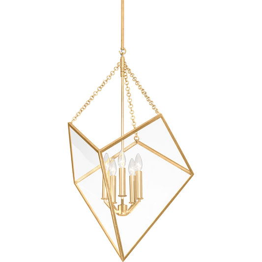 Brookfield 5 Light Lantern by Hudson Valley in vintage gold leaf. Made from iron in a modern style.