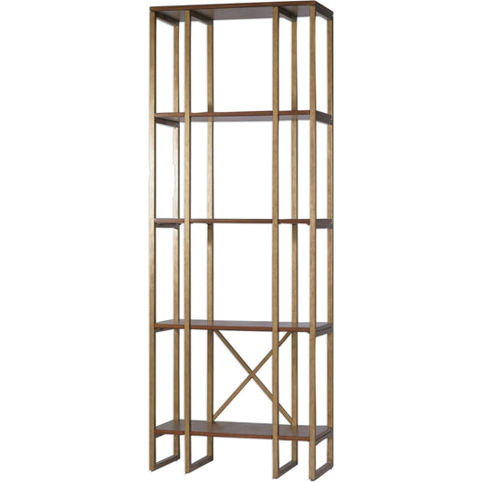 Karishma Etagere by Uttermost in gold. Made from mdf, veneer, metal in a transitional style.