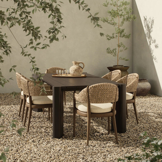Soho Outdoor Metal Dining Table 86" by Four Hands in bronze. Made from aluminum in a unique style.