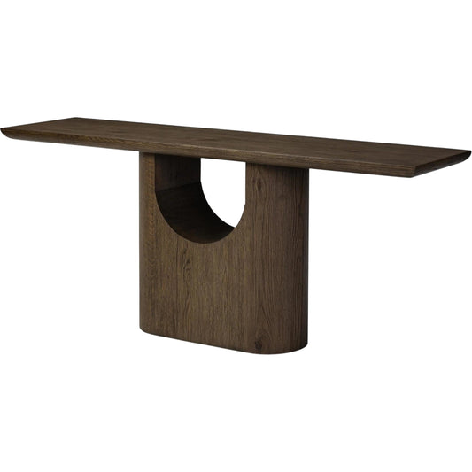 Bevie Console Table by Four Hands in brown oak, brown oak veneer. Made from solid oak, thick oak veneer in a unique style.