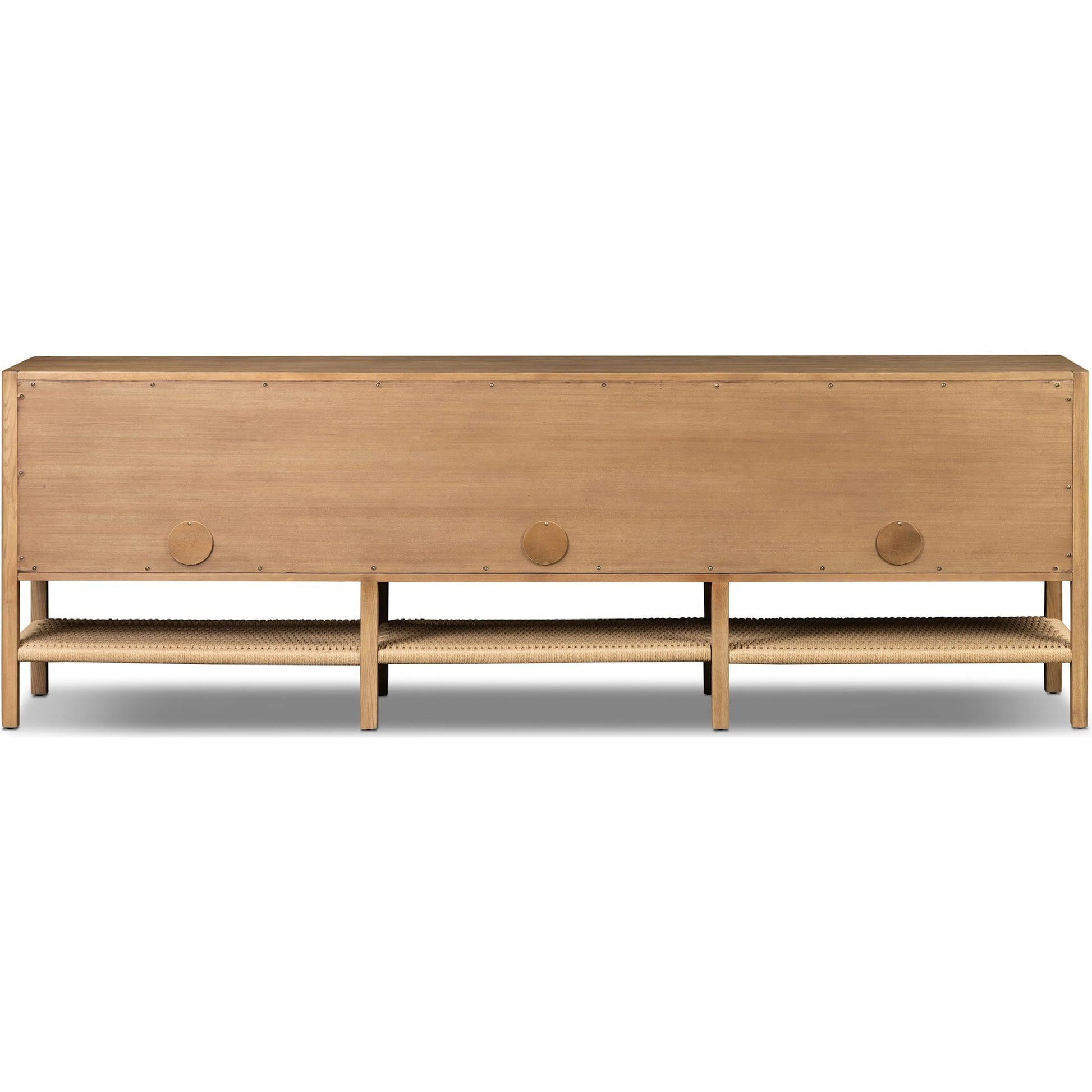 Zuma 6 Door Sideboard by Four Hands in dune ash veneer, natural paper cord. Made from ash veneer, rush, solid ash in a unique style.