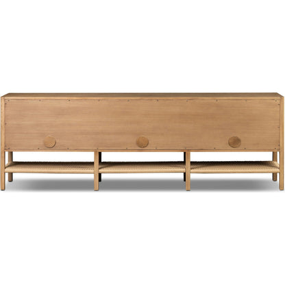 Zuma 6 Door Sideboard by Four Hands in dune ash veneer, natural paper cord. Made from ash veneer, rush, solid ash in a unique style.