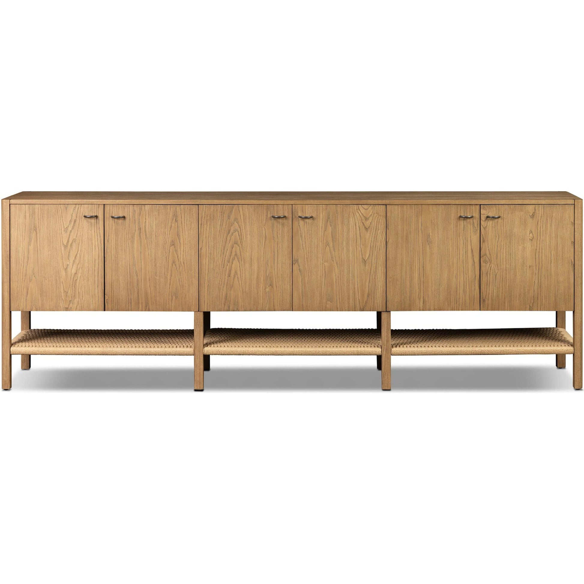 Zuma 6 Door Sideboard by Four Hands in dune ash veneer, natural paper cord. Made from ash veneer, rush, solid ash in a unique style.