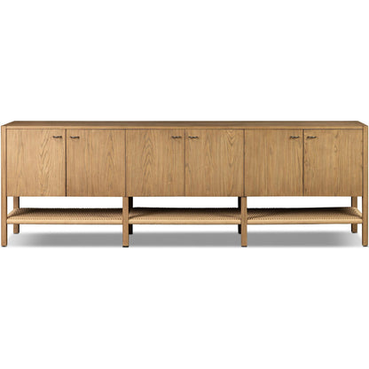 Zuma 6 Door Sideboard by Four Hands in dune ash veneer, natural paper cord. Made from ash veneer, rush, solid ash in a unique style.