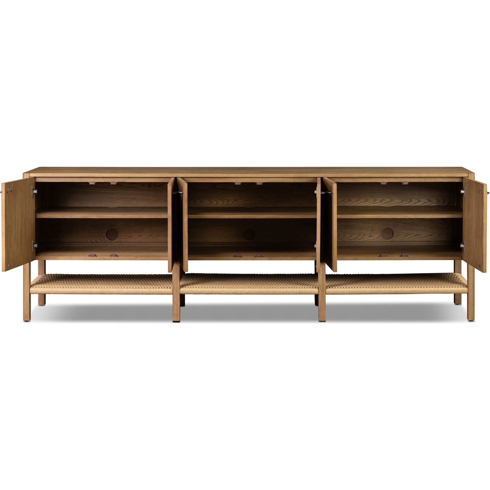 Zuma 6 Door Sideboard by Four Hands in dune ash veneer, natural paper cord. Made from ash veneer, rush, solid ash in a unique style.