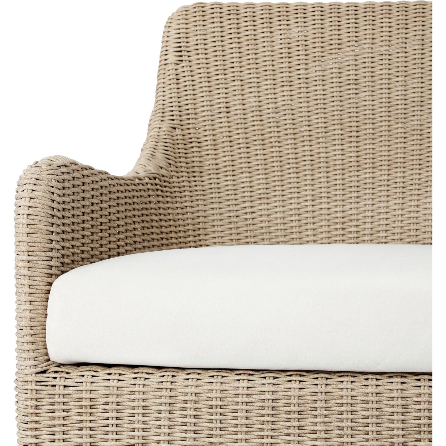 009 SI-2531595 | Closeup | Blaire Outdoor Swivel Chair by Four Hands in vintage white, arashi salt. Made from 100% polyethylene, 100% acrylic in a unique style.