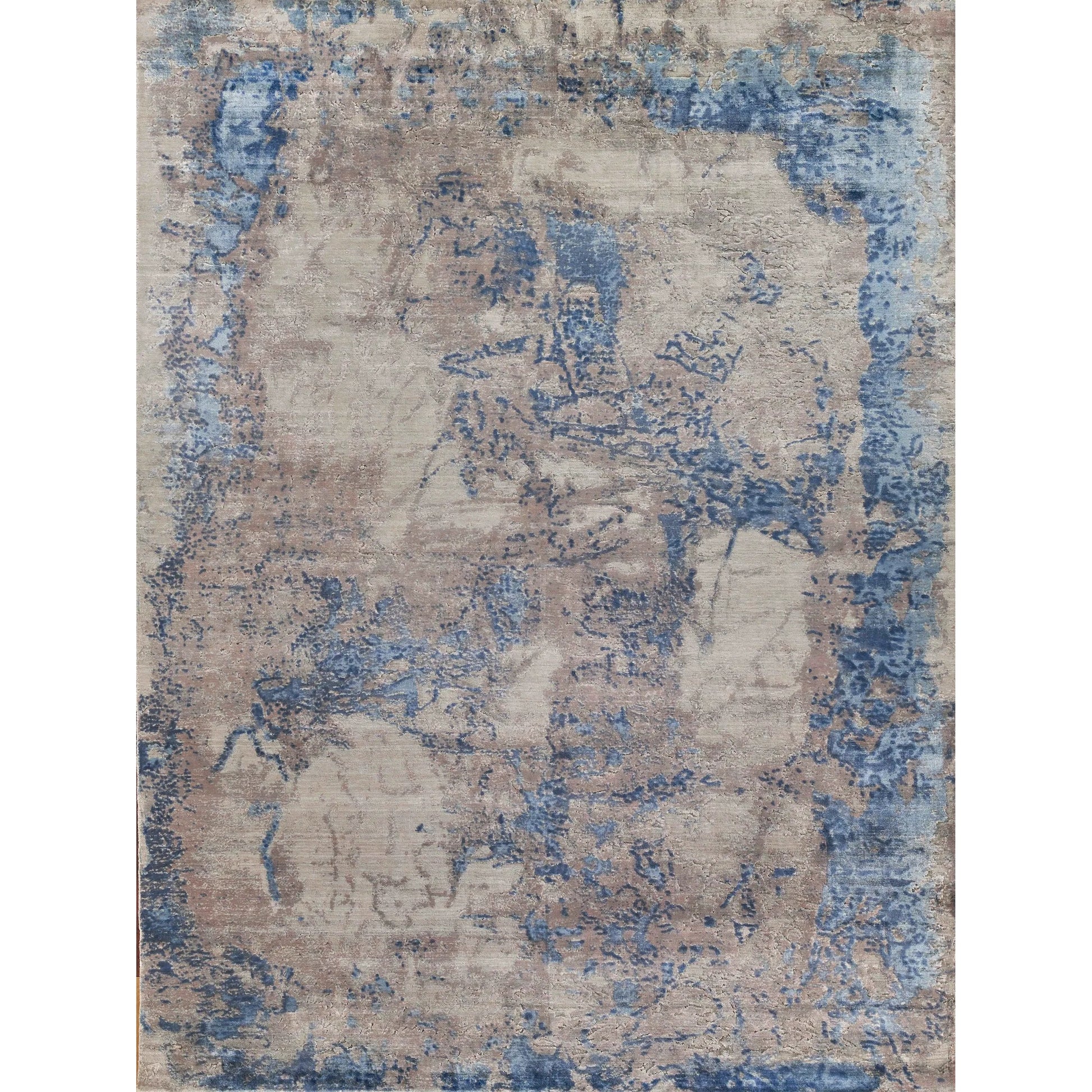 Roset Rug by Exquisite Rugs in silver, blue. Made from bamboo silk in a unique style.