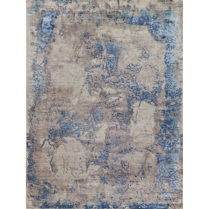 Roset Rug by Exquisite Rugs in silver, blue. Made from bamboo silk in a unique style.