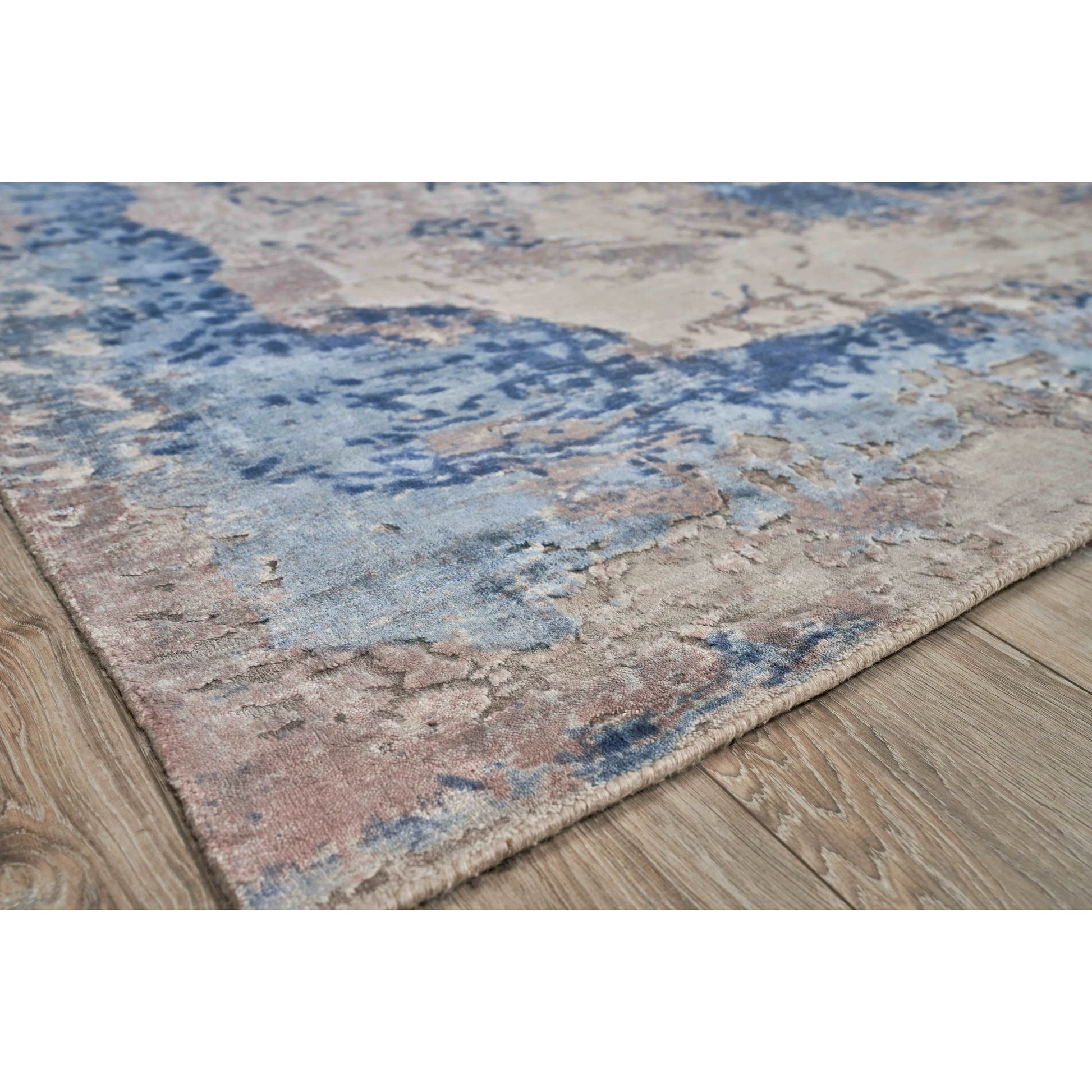 Roset Rug by Exquisite Rugs in silver, blue. Made from bamboo silk in a unique style.