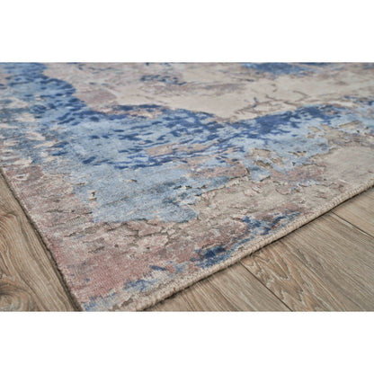 Roset Rug by Exquisite Rugs in silver, blue. Made from bamboo silk in a unique style.