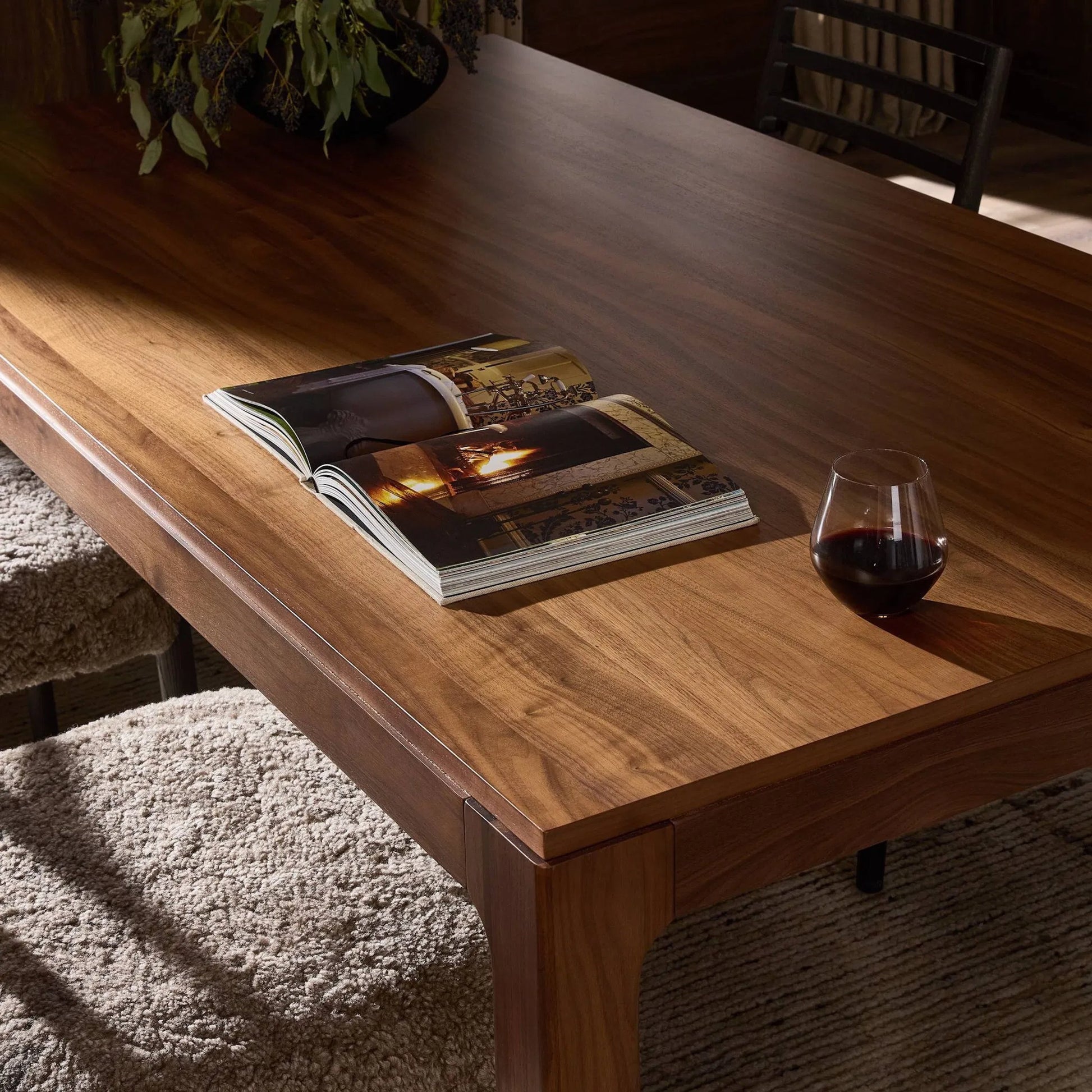 Arturo Dining Table by Four Hands in natural walnut. Made from walnut veneer, solid walnut in a modern style.