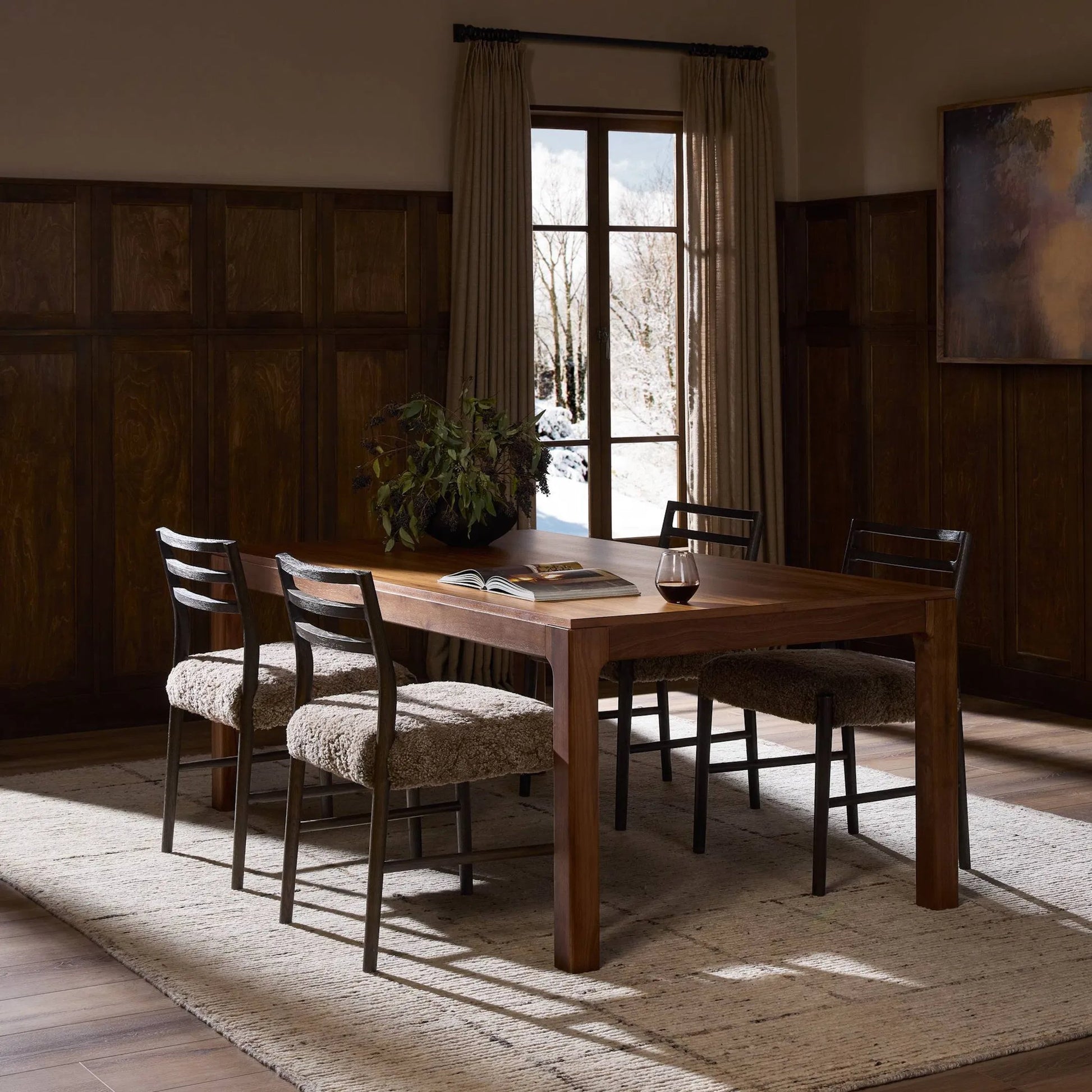 Arturo Dining Table by Four Hands in natural walnut. Made from walnut veneer, solid walnut in a modern style.