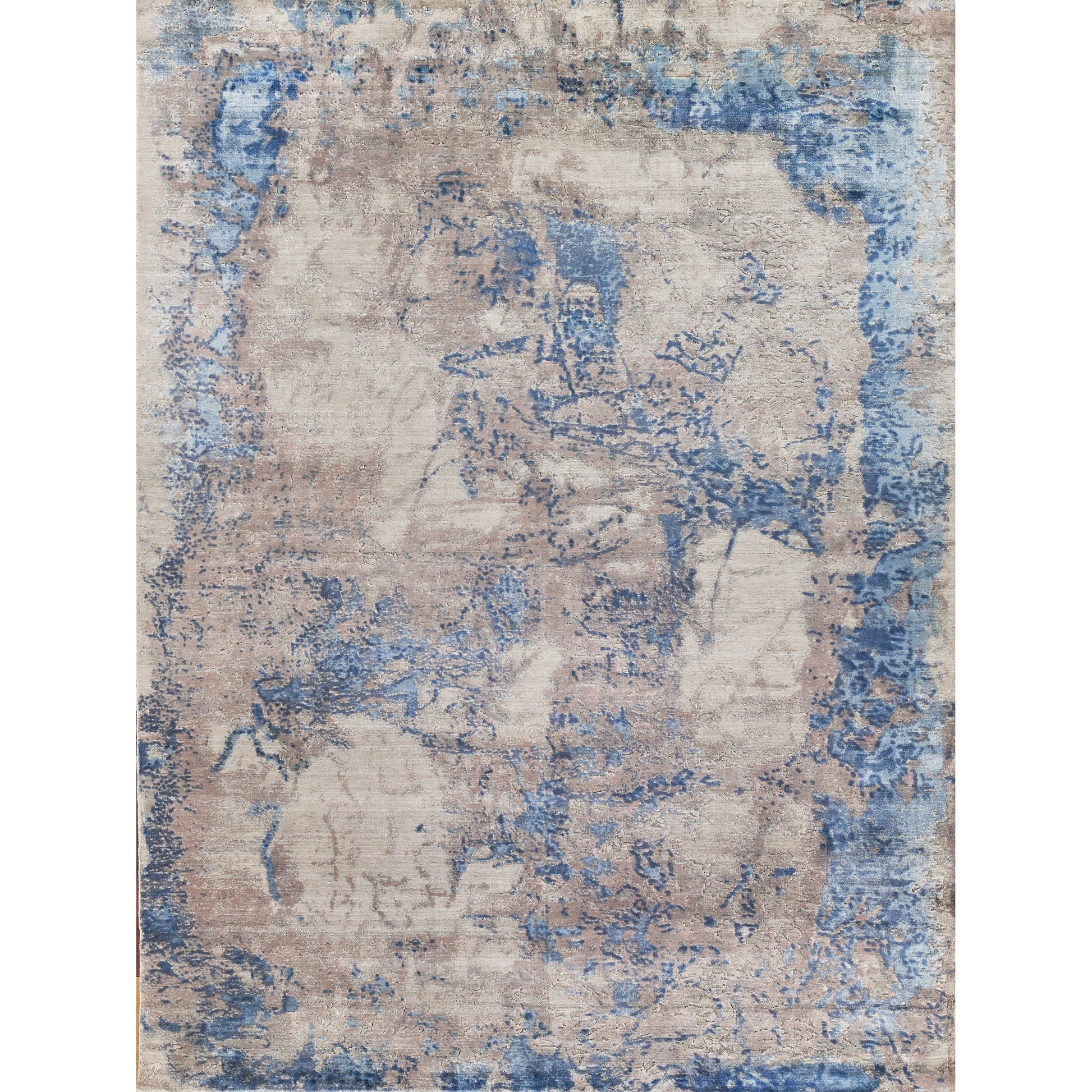 Roset Rug by Exquisite Rugs in silver, blue. Made from bamboo silk in a unique style.