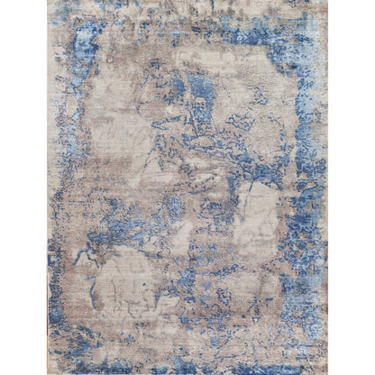 Roset Rug by Exquisite Rugs in silver, blue. Made from bamboo silk in a unique style.