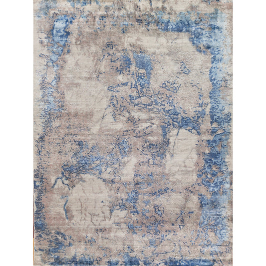 Roset Rug by Exquisite Rugs in silver, blue. Made from bamboo silk in a unique style.