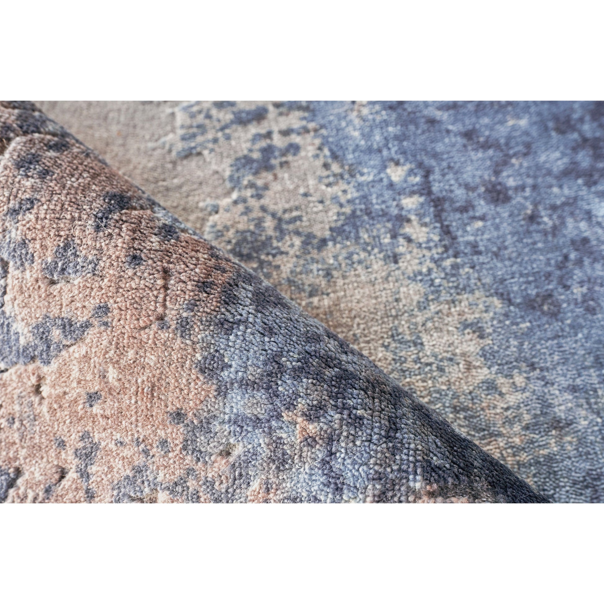 Roset Rug by Exquisite Rugs in silver, blue. Made from bamboo silk in a unique style.