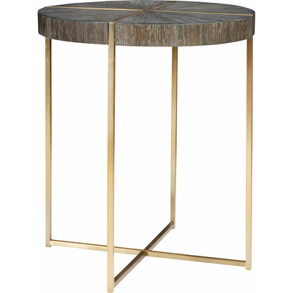 Taja Round Accent Table by Uttermost in dark walnut, gray. Made from stainless steel, acacia veneered mdf top in a modern style.