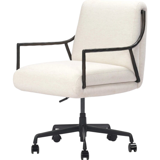 Cassidy Desk Chair by Four Hands in crypton nomad snow, ebony aluminum, hammered black. Made from 92% polyester, 8% flax, linen, aluminum, iron in a unique style.