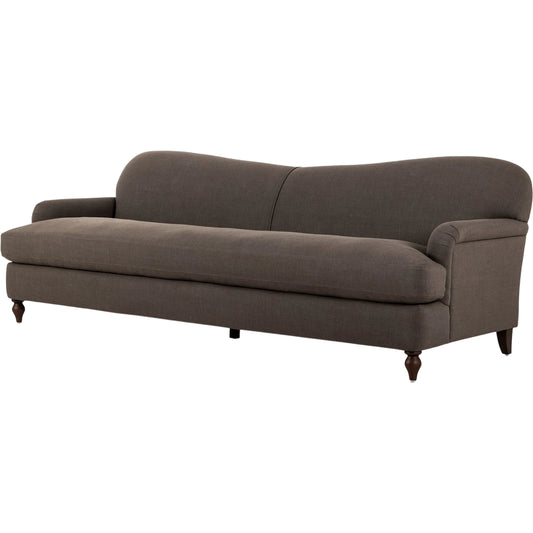 Tiani Sofa by Four Hands in savoy coffee, almond. Made from 61% polyester, 31% viscose (rayon), 8% flax, linen, solid parawood in a unique style.