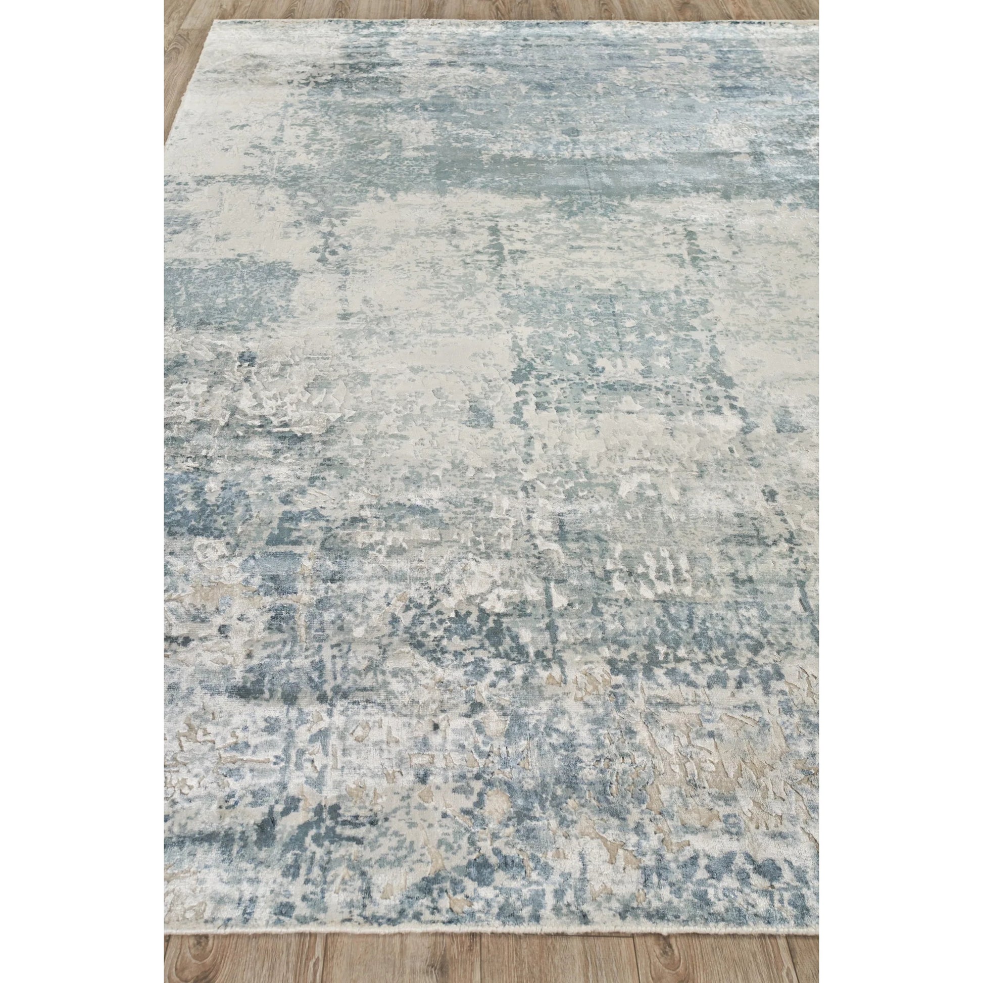 Roset Rug by Exquisite Rugs in blue, ivory. Made from bamboo silk in a unique style.