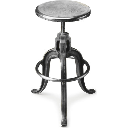 Parnell Adjustable Swivel Iron Bar Stool by Butler Specialty Company in silver and metalworks. Made from iron, steel in a modern style.