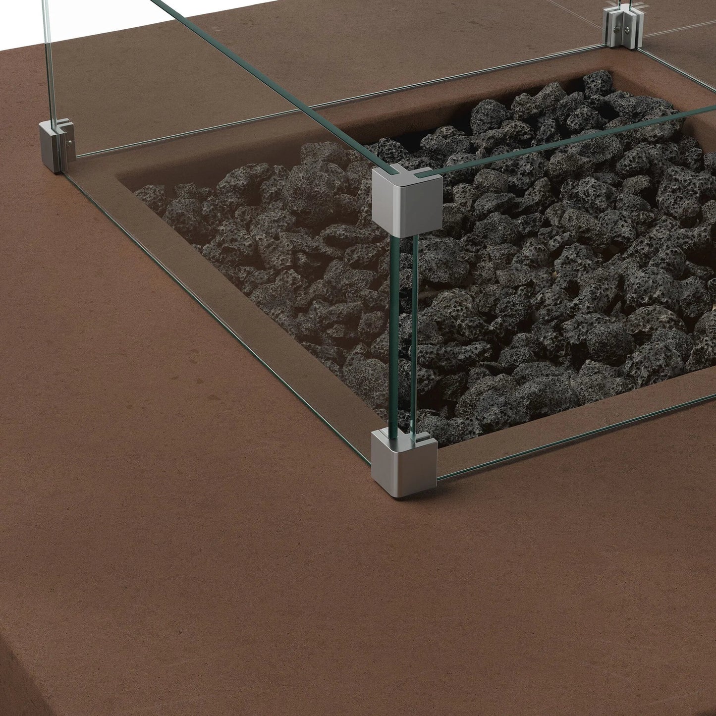 004 SI-2628001 | Closeup | Donovan Square Fire Pit Wind Guard Kit by Four Hands in tempered glass. Made from tempered glass in a unique style.