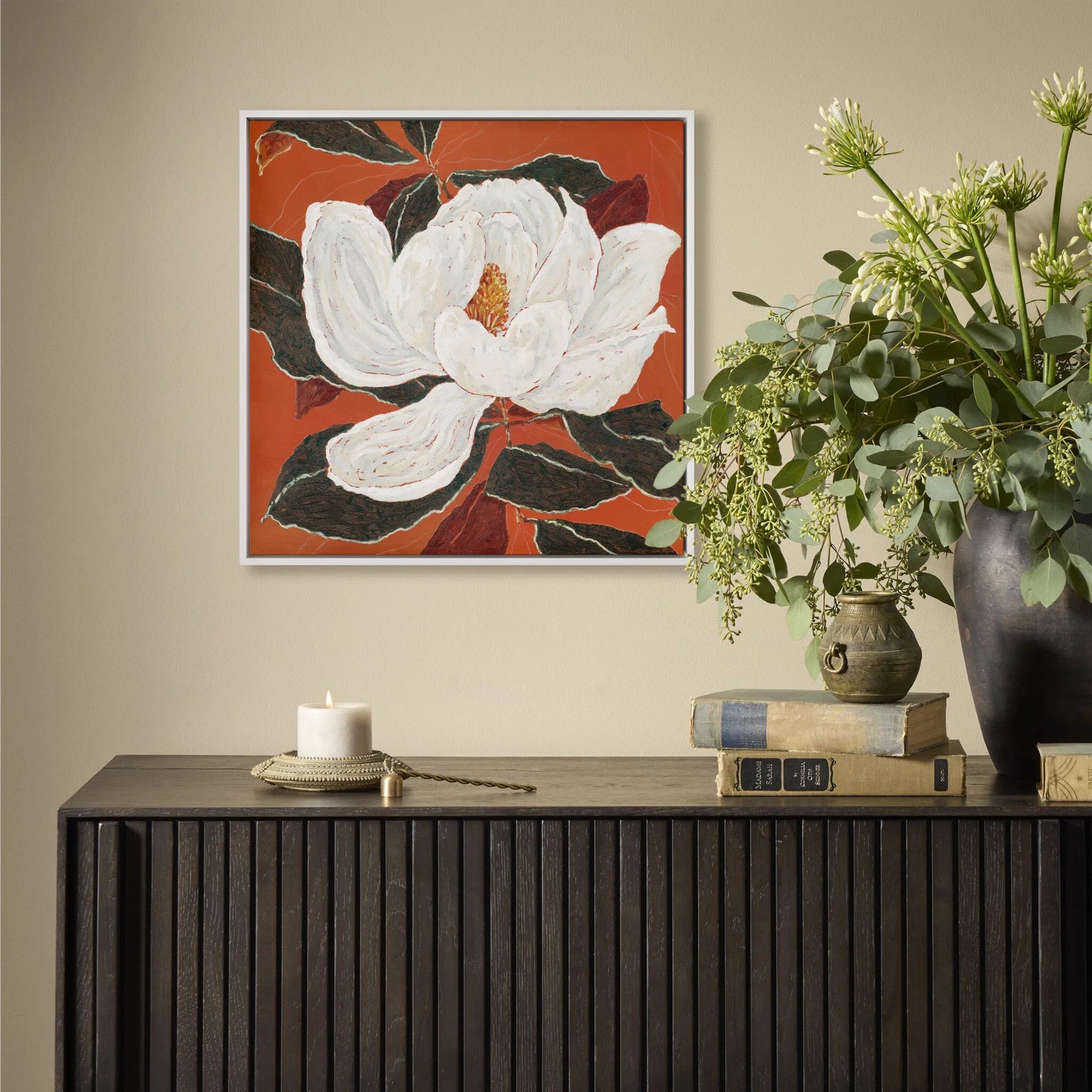 Red Magnolia by Laurel-Dawn Latshaw by Four Hands. Made from matte canvas in a unique style.